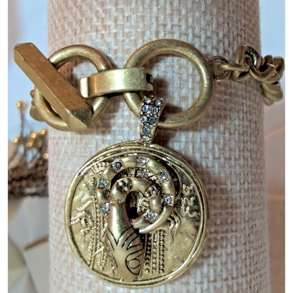 stella and dot Round Snake Toggle Crystals Goldtone Bracelet Vtg Bar Clasp Rare - Picture 1 of 8